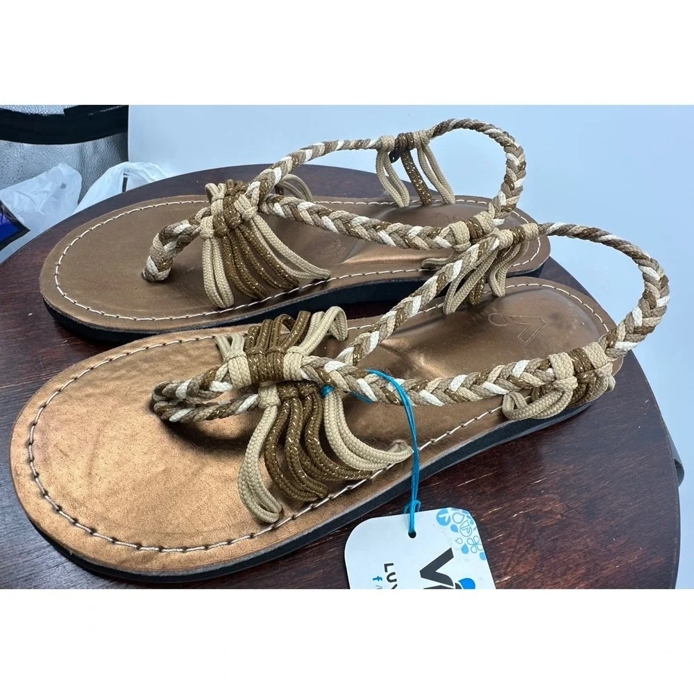 VINES ISLANDWEAR Sandals Women's Sunkiss Size 8 Brown Braided New With Tags